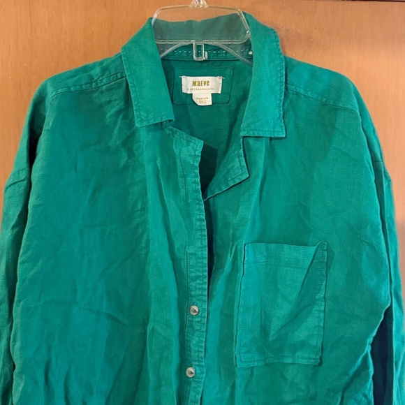 Maeve Anthropologie Women’s Button Down Linen Shirt Kelly Green Size Medium - Picture 3 of 8